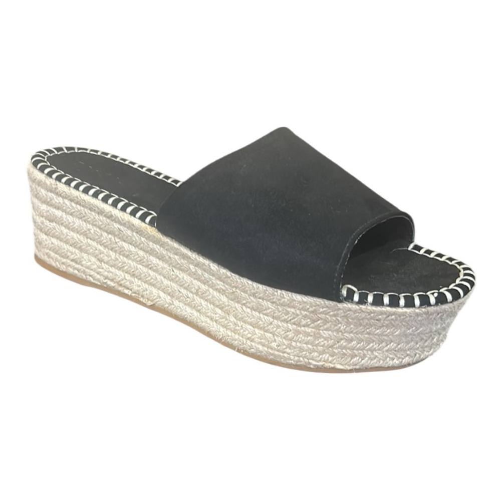 Bamboo Platform Espadrille Slide Sandals Jute-Wrapped Wedge Black Size 10 - Picture 2 of 15